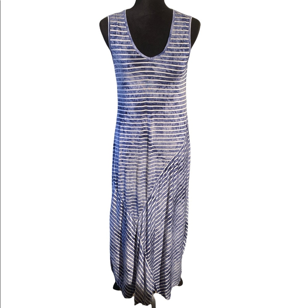Soft Surroundings Washed Ashore Striped White Blue Tie Dye Maxi Dress Size XS
